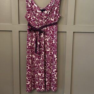 Rose Floral V-Neck Midi Dress Silk Cotton Jersey